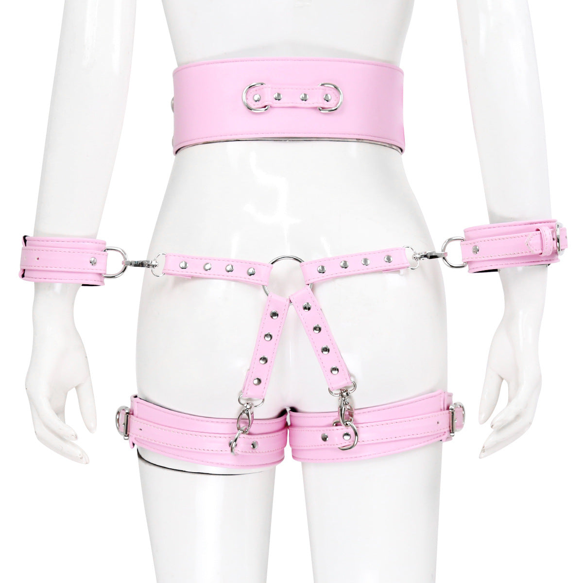 Image of Factory store wholesale sex toys leather handcuffs leg cuffs with waist bondage straps alternative toys cross leather corset
